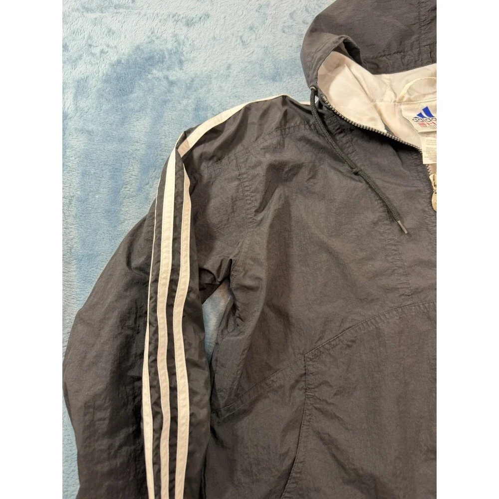 VTG 90s Adidas Windbreaker Jacket Mens S Black White Anorak Pullover Hooded XLNT